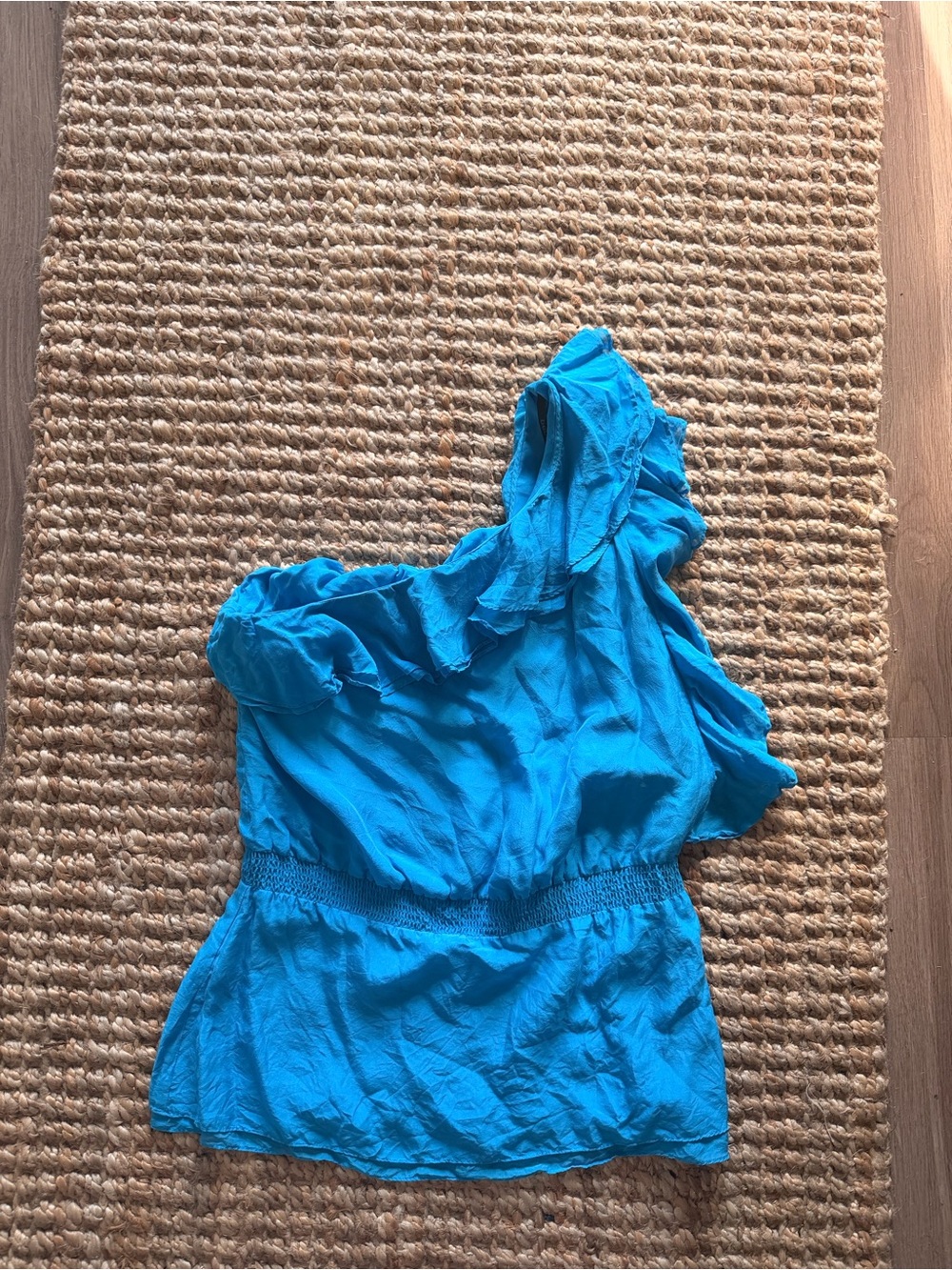 Vintage y2k bebe 100% silk One-Shoulder One-Piece in Bright Blue